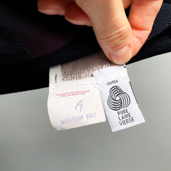 90s vintage navy blue high-waist minimalist wool midi skirt w deep front slit - Picture 6 of 7